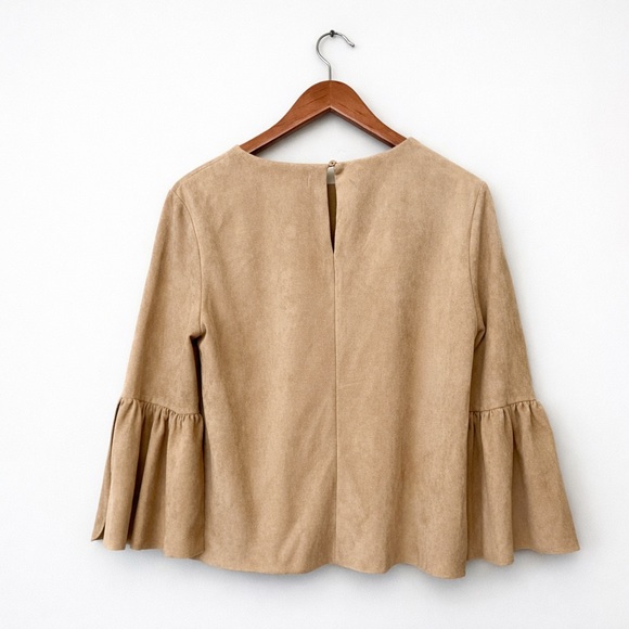 B.Original Faux Suede Bell Sleeve Top Boho Chic Camel Tan Size M - Picture 3 of 10